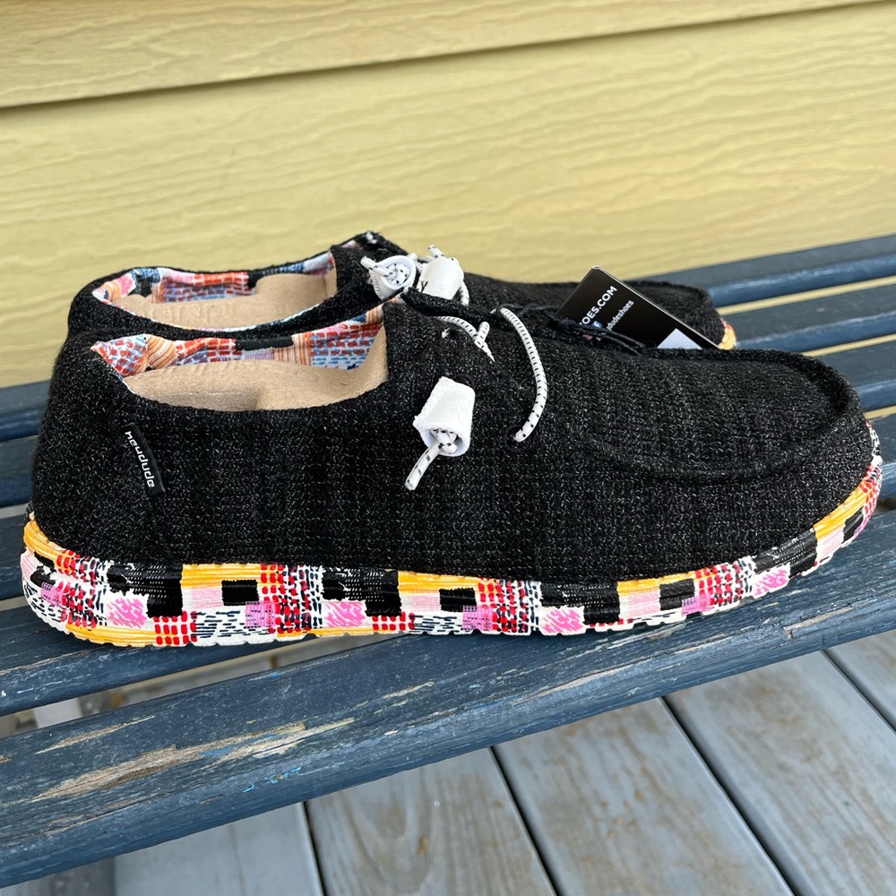 Wendy Style Hey Dudes in the color Black Geo Size Women’s US 9